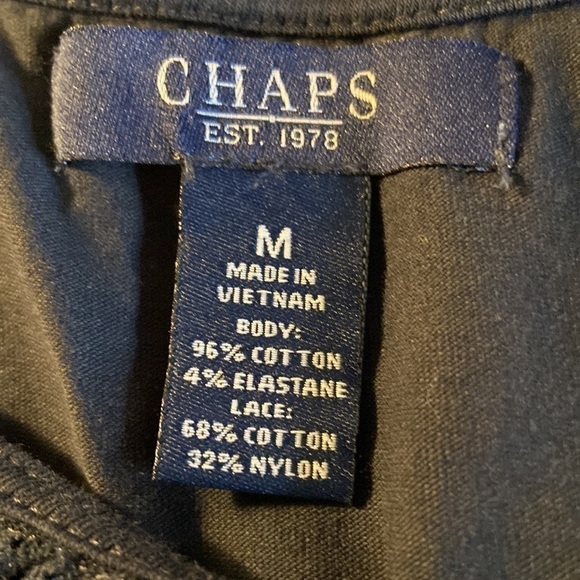 🦄 Chaps Ruffled V-Neck Tank Navy Blue Sz M - Picture 5 of 8